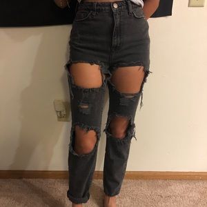 UO Black Denim High Rise Mom Jeans